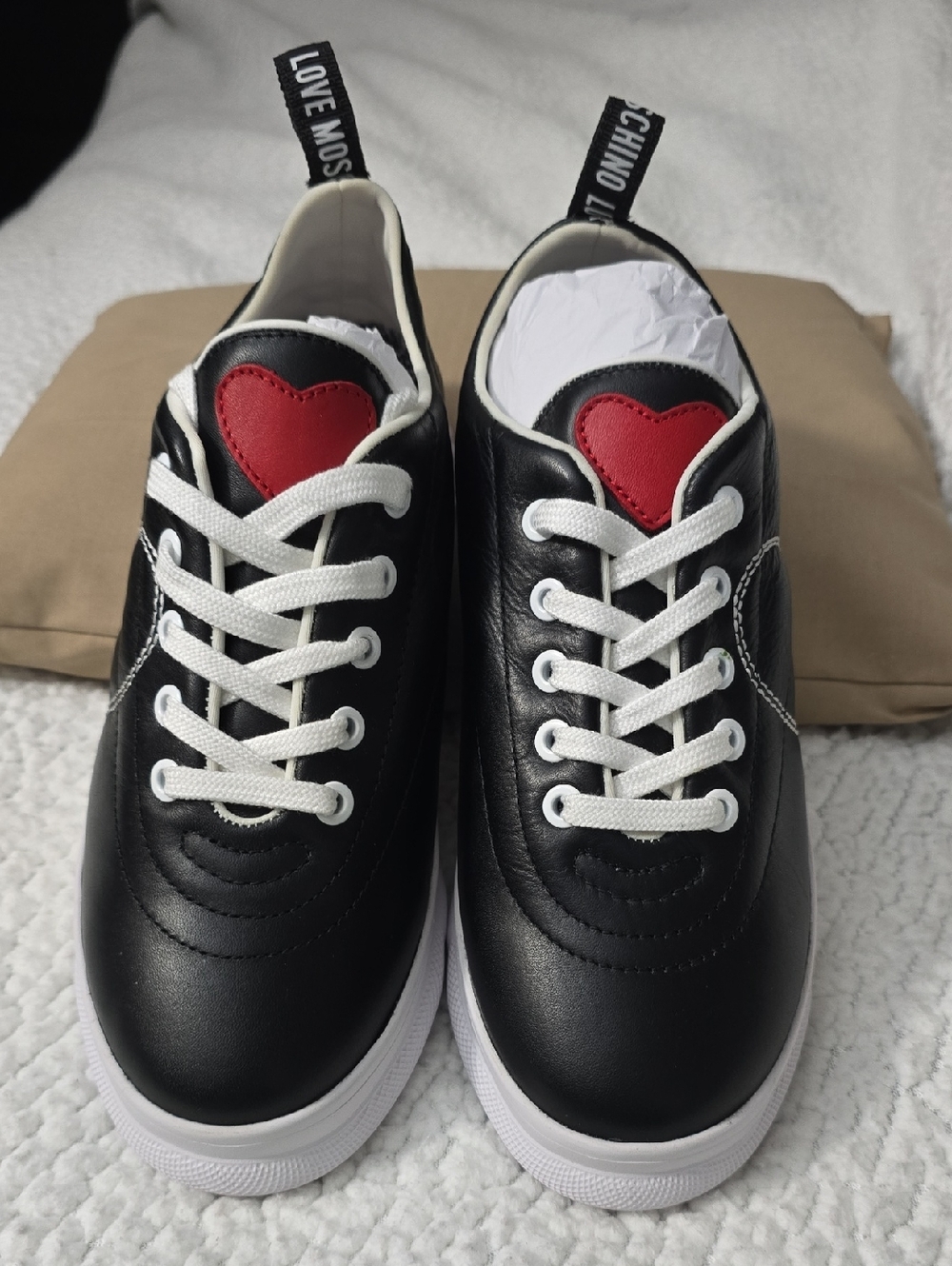 Love Moschino Black Sneakers with Red Heart and White Laces
